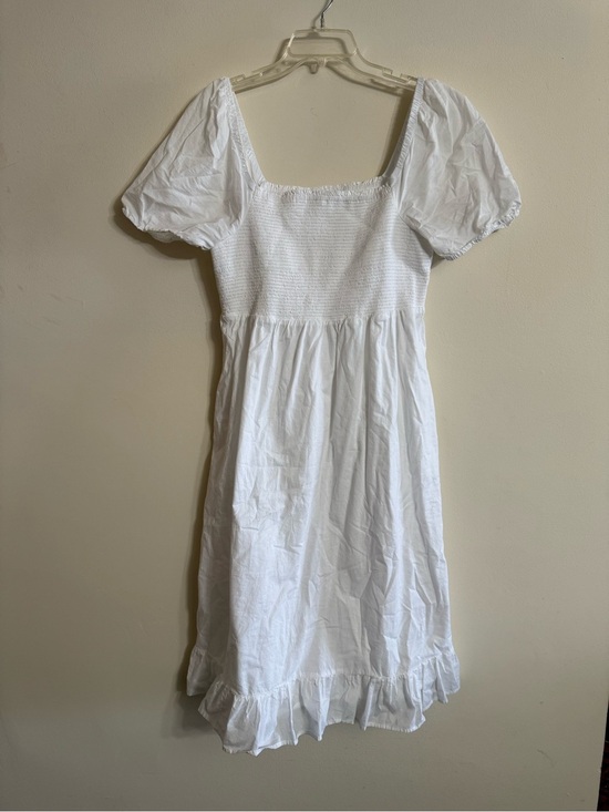 J. Crew Dresses & Skirts - J.CREW L Smocked Puff Sleeve Ruffle Square Neck Midi Dress Cotton White Women's